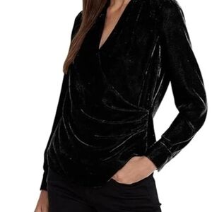 Ralph Lauren NWT Blk Label Pleated Velvet LS Surplice V-neck Black Blouse Sz 10